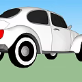 Classic White Volkswagen Beetle Car Exterior With Blue Sky And Green Grass