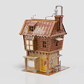 Two Story Wooden House Model With Sloped Roof Porch Windows And Chimney