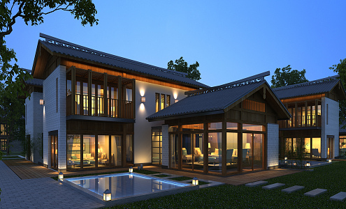 New Chinese-style single-family villa townhouse 3d model