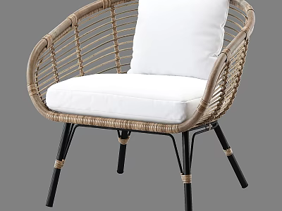 Rattan Single Sofa with White Cushion Backrest and Black Legs Design 3d model