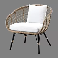 Rattan Single Sofa with White Cushion Backrest and Black Legs Design