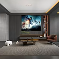 Modern Living and Dining Room Interior Design With Gray Sofa Marble Wall Warm Lighting And Polished Floor