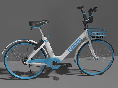 Modern City Bike with White and Blue Frame Front Basket and Black Seat Urban Design 3d model