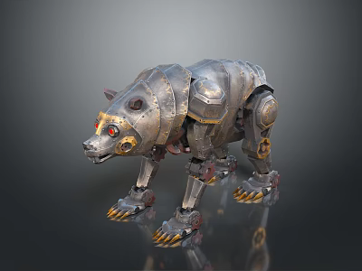 Mechanical Bear 3D Model With Metal Body Red Eyes And Gear Joints 3d model