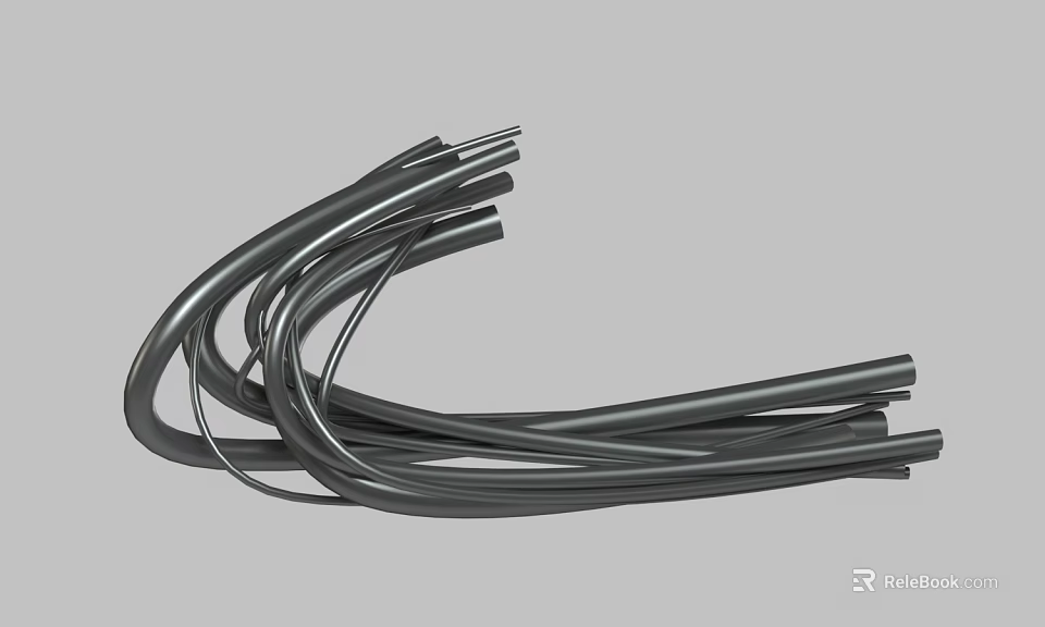 Black Metal Pipes Curved And Stacked On Gray Background With Metallic Shine 3d model 