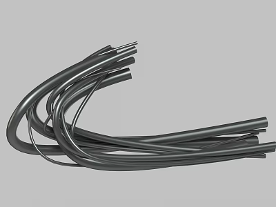 Black Metal Pipes Curved And Stacked On Gray Background With Metallic Shine 3d model