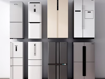 Modern Refrigerators And Freezers In Various Styles And Colors For Home Kitchen Use 3d model