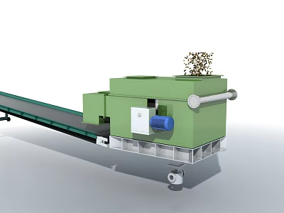 Green Industrial Equipment With Conveyor Belt Blue Component And Wheels For Material Processing 3d model