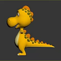 Cute Yellow Cartoon Dinosaur Character With Big Eyes And White Belly Standing Pose