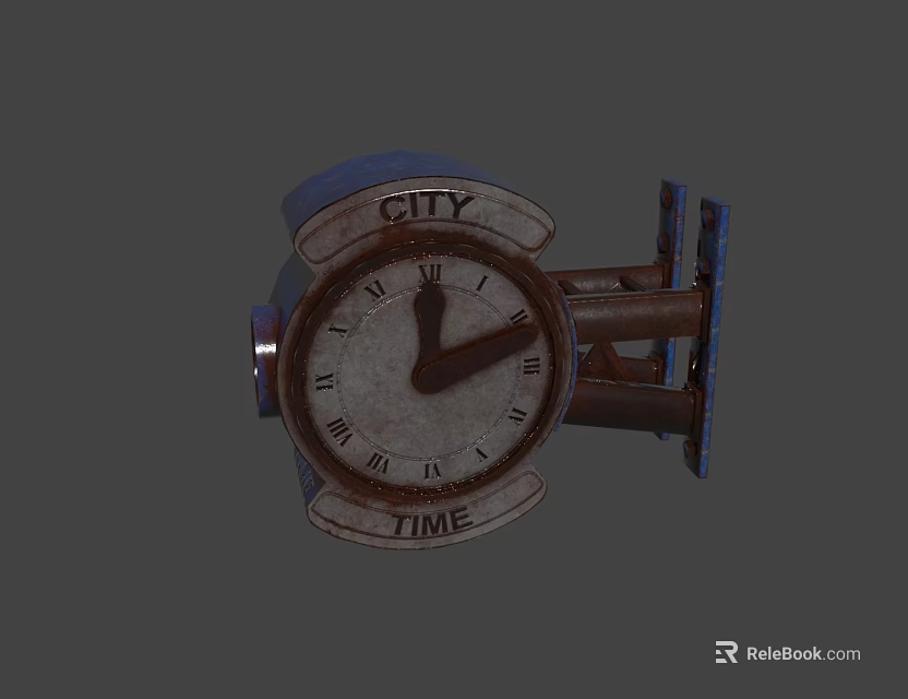 Vintage City Time Clock With Roman Numerals And Rustic Metal Frame 3d model 