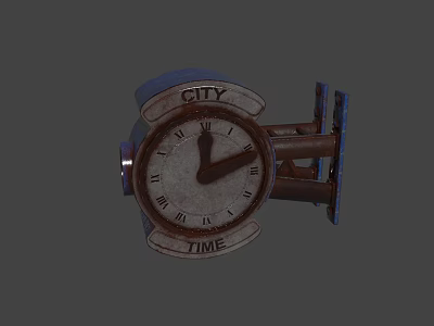 Vintage City Time Clock With Roman Numerals And Rustic Metal Frame 3d model