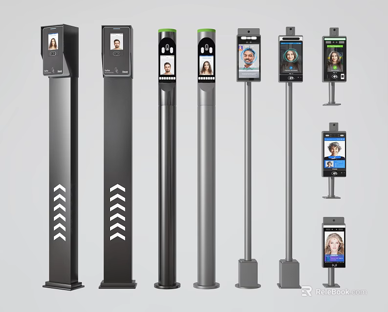 Different Face Recognition Terminal Designs With Display Screens And Arrow Indicators 3d model