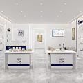 Modern Beauty Salon Interior With White Display Shelves Counters And Skincare Products