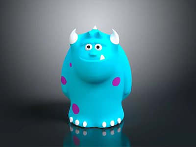 Cute Blue Cartoon Monster Character With White Horns Big Eyes Purple Spots And White Toes 3d model