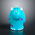 Cute Blue Cartoon Monster Character With White Horns Big Eyes Purple Spots And White Toes