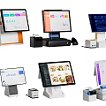 Modern Commercial Equipment With POS Systems Touchscreen Displays Cash Registers And Payment Devices