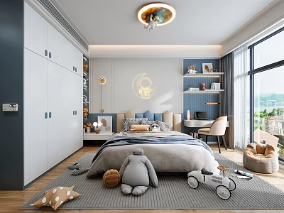 Modern Kids Bedroom Interior With Plush Toy And Car Decor 3d model