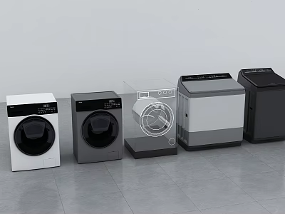 Different Style Washing Machines With Modern Designs And Various Exterior Colors 3d model