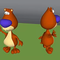 Orange Cartoon Game Movie Characters With Purple Nose Front Back Views Waving Hands Friendly Expression
