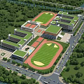 Modern School Buildings With Classroom Complex Sports Field Running Track And Green Trees