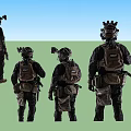 Men In Full Tactical Gear Standing At Various Angles With Helmets And Backpacks 3d model
