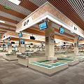 Modern Supermarket Grocery Section With Fresh Produce Counters Ceiling Screens And Bright Design