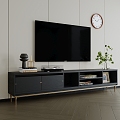 Modern TV Cabinet Black TV Cabinet Solid Wood TV Cabinet Vase Flower Decoration TV Book Decoration Clock 3d model