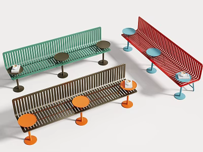 Modern Multicolor Striped Metal Outdoor Chair Sets With Matching Round Side Tables For Public Places 3d model