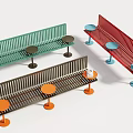 Modern Multicolor Striped Metal Outdoor Chair Sets With Matching Round Side Tables For Public Places