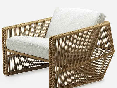 Modern Wicker Leisure Chair With Light Gray Cushion And Geometric Frame Design 3d model