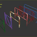 Different Types of Metal Barriers Including Blue Red White Striped and Silver Fences
