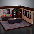 Cafe Display Model Interior With Counter Shelves Menu Board Coffee Cups And Brick Wall