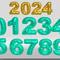 Inflatable Gold Teal 2024 Numbers 0 to 9 Decorative Set