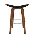 Modern Bar Stools With Wooden Legs Leather Seat And Metal Footrest Design