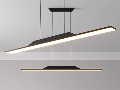 Modern Linear Pendant Lights With Black Frame Double Layer LED Lighting For Minimalist Ceiling Design 3d model