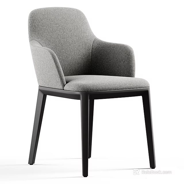 Comfortable Modern Leisure Chair In Gray Fabric With Black Wooden Legs And Armrest 3d model 