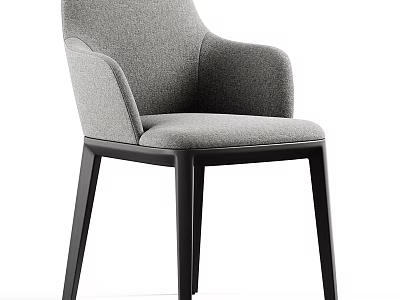 Comfortable Modern Leisure Chair In Gray Fabric With Black Wooden Legs And Armrest 3d model