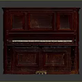 Vintage Red Upright Piano with Ornate Carved Wooden Body and Classic Keys