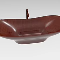 Elegant Wooden Textured Bathtub With Modern Faucet And Unique Shape