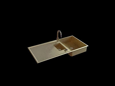 Stainless Steel Double Bowl Kitchen Sink With Faucet On Countertop For Modern Kitchen 3d model