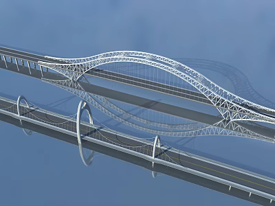 Modern Steel Arch Bridge With White Structure Roadway And Reflection 3d model