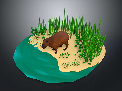 Small Island Scene With Capybara Tall Grass Blue Water And Sandy Ground 3d model