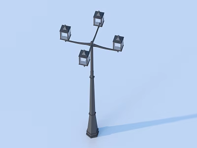 Classic Outdoor Light With Four Arm Design And Black Pole For Garden Illumination 3d model