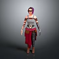 3D Female Character With Purple Hair White Sleeveless Top And Red Skirt