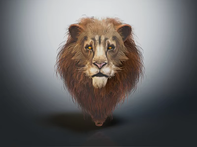 Realistic Lion Head With Thick Mane And Yellow Eyes 3D Rendered On Gray Background 3d model