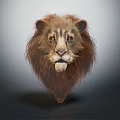 Realistic Lion Head With Thick Mane And Yellow Eyes 3D Rendered On Gray Background