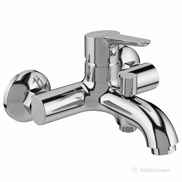 Modern Polished Chrome Bathroom Faucet With Single Handle Wall Mount Design 3d model 