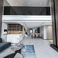 Modern Open Concept Living Dining Room With Sofa Dining Table Wooden Cabinets And Decorative Plants