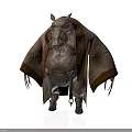 Mythical Pig Like Fantasy Creature Wearing Brown Cloak With Leather Belt And Tassels