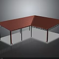 Red Roof Metal Frame L Shaped Outdoor Pergola Structure Design With Black Supports